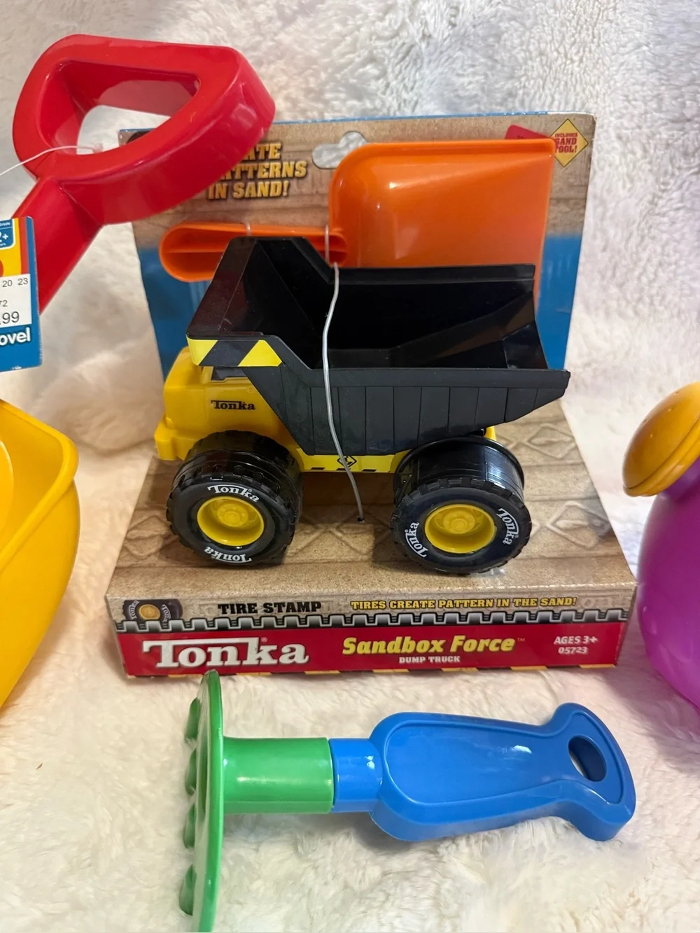 Kids Sand Toys- Tonka Dump Truck, Purple Watering Can, Rake, Yellow Sand Shovel